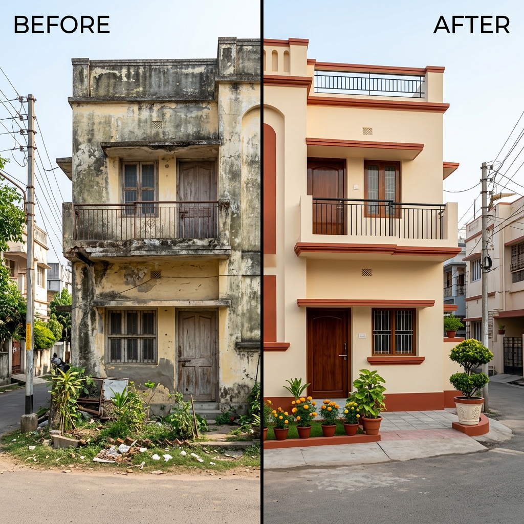 Exterior house painting transformation in Madurai